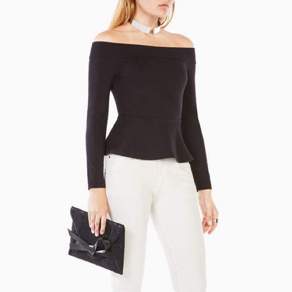 BCBGMaxAzria Tops - BCBGMaxAzria Black Peplum Off the Shoulder Top